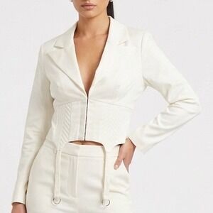 Naked Wardrobe The Statement Ivory Cropped Garter Blazer NWSP20-J6 Small
